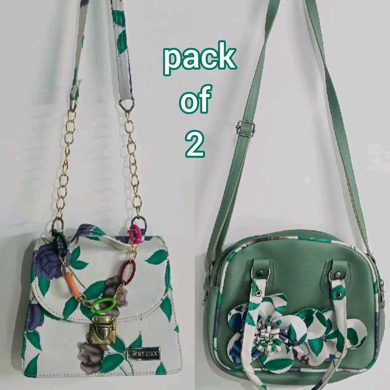 Pack of 2 Floral &amp; Green Shoulder Bags