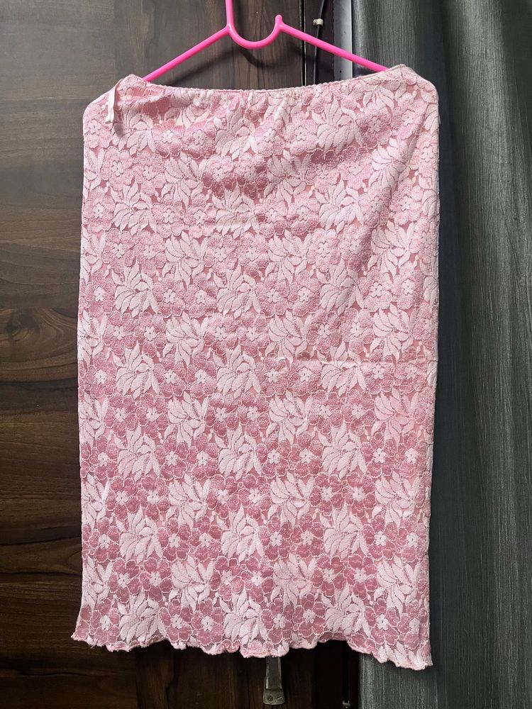 Pink Lace Straight Skirt