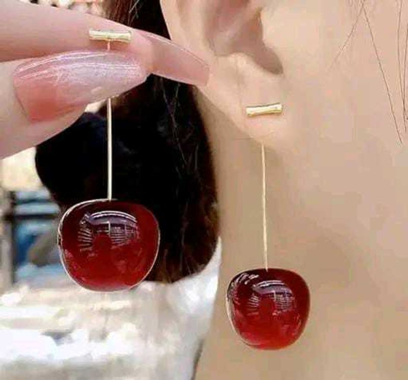 Cherry Red Edgy Beach Hanging Earrings...