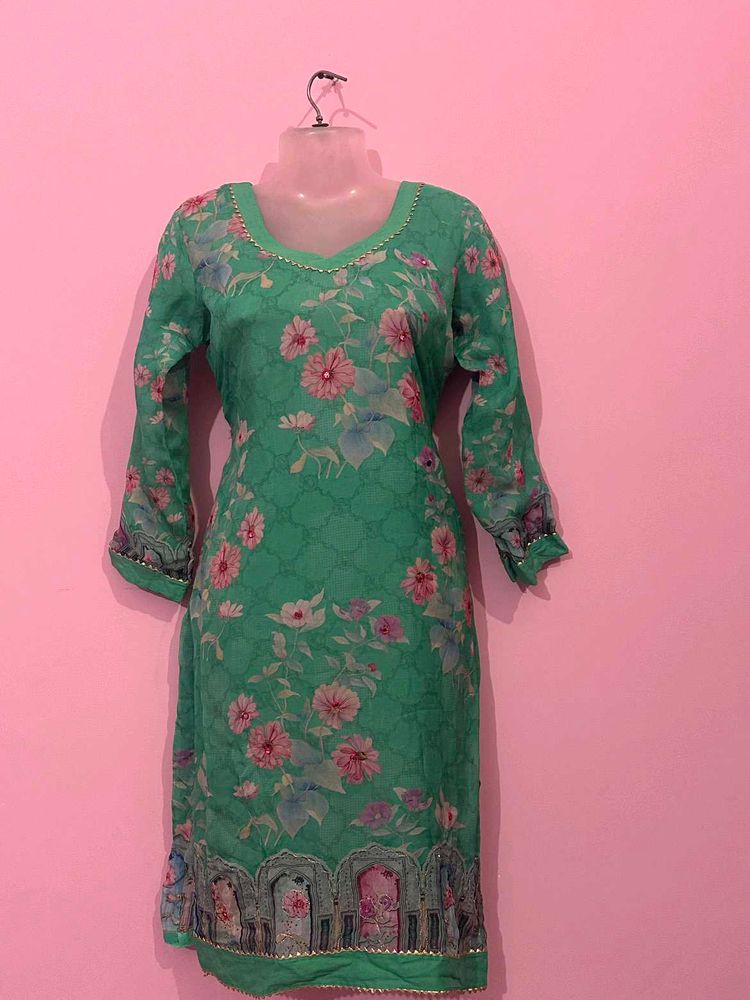 Green Floral Print Kurta