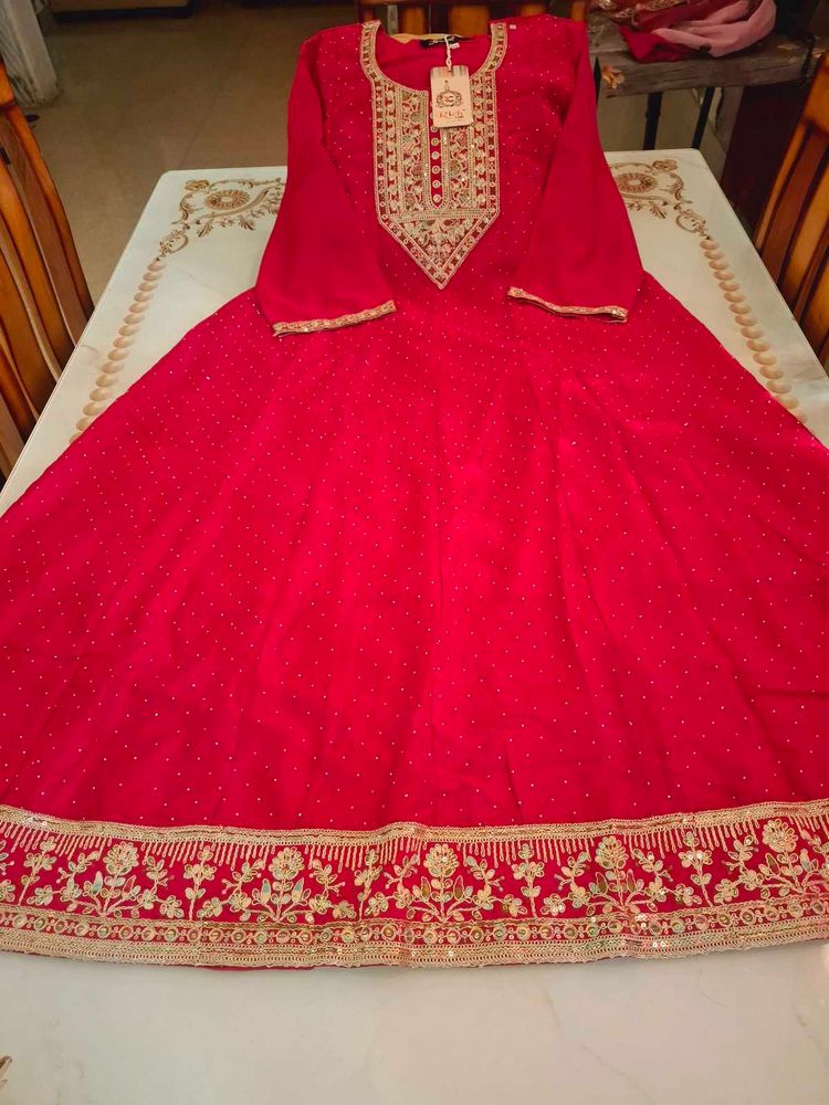 Elegant Pink  Embroidered Anarkali  Kurta Set