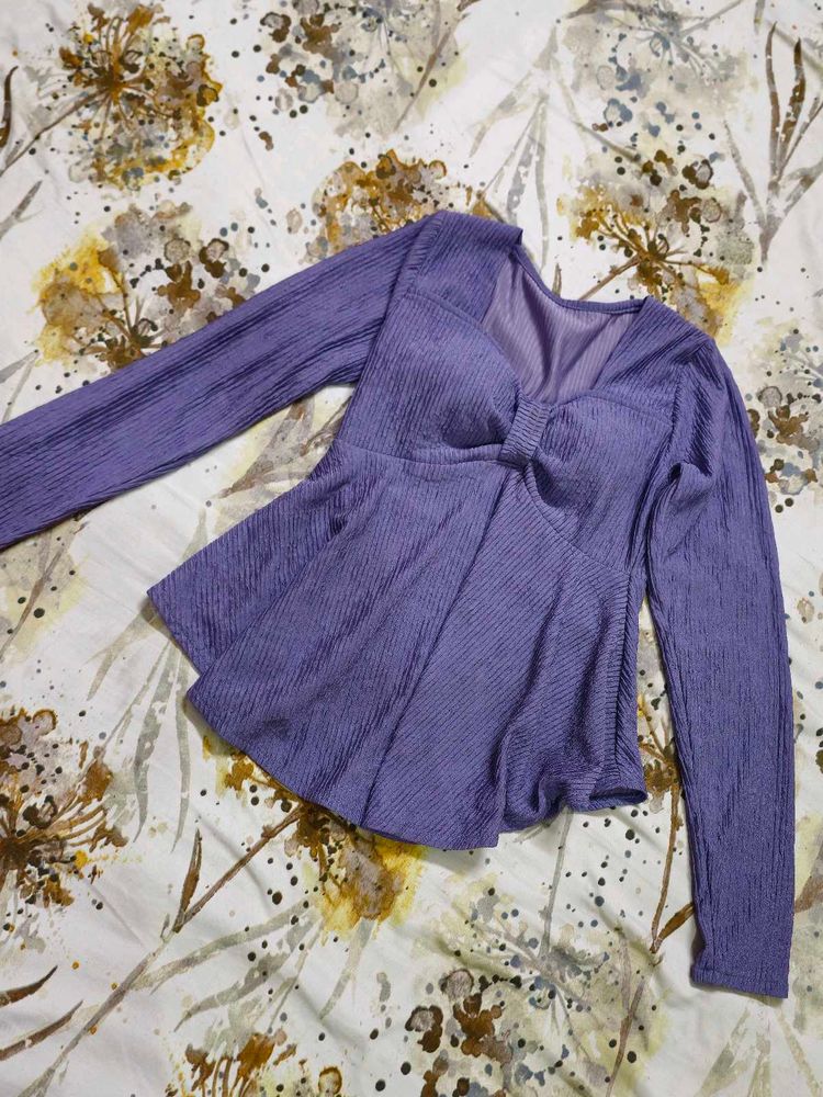 korean Stylish Purple Textured Peplum Top