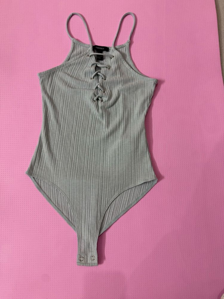 Forever 21 Light Blue Ribbed Bodysuit