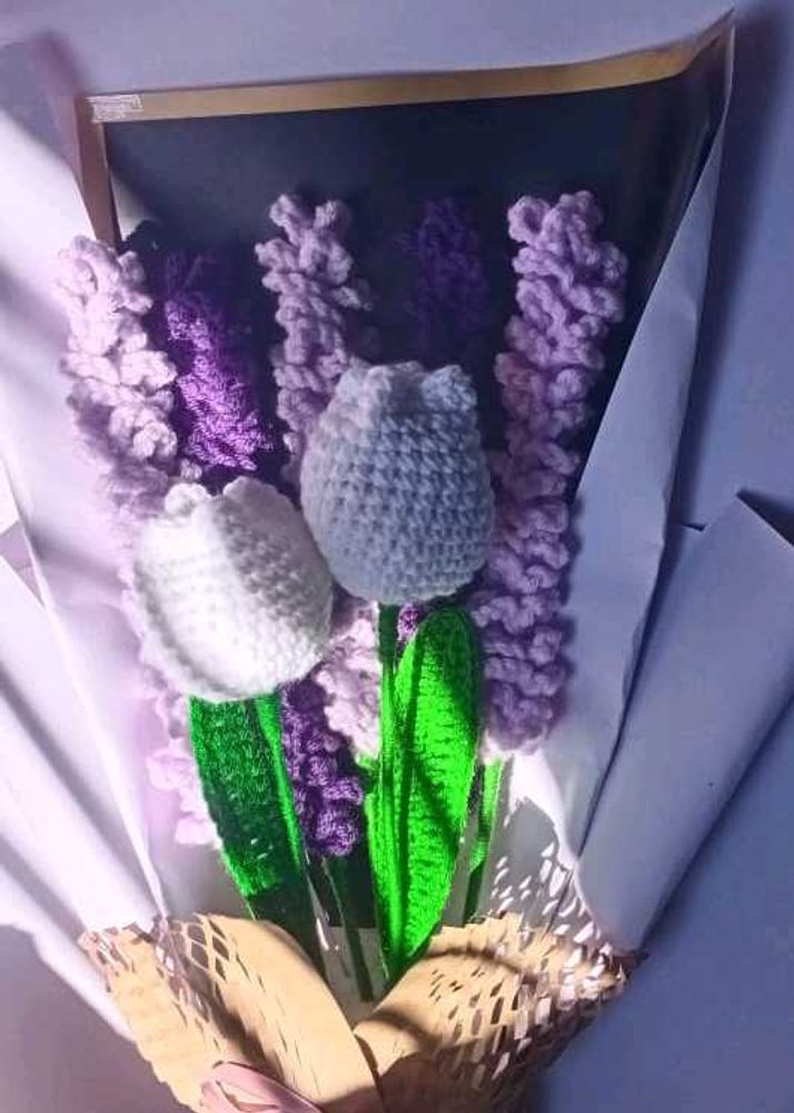 Crochet Tulip And  Lavender Flower Bouquet