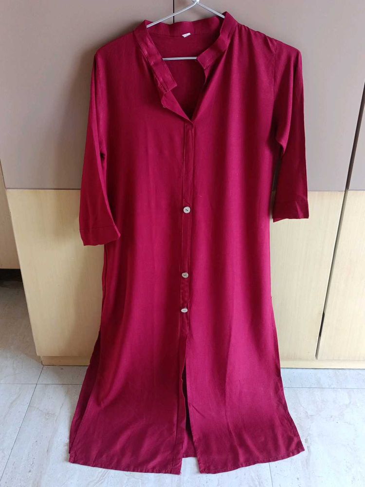 Elegant Red Kurta with Pocket