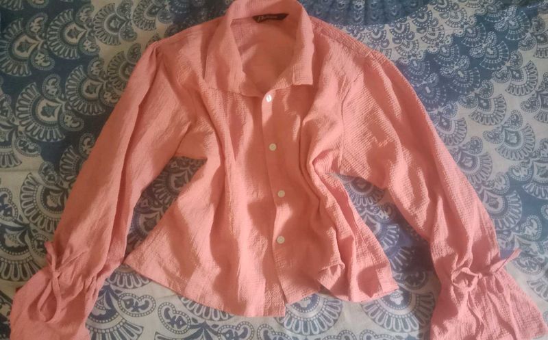 combo of 2 tops Coral Puff Sleeve Button-Up Blouse