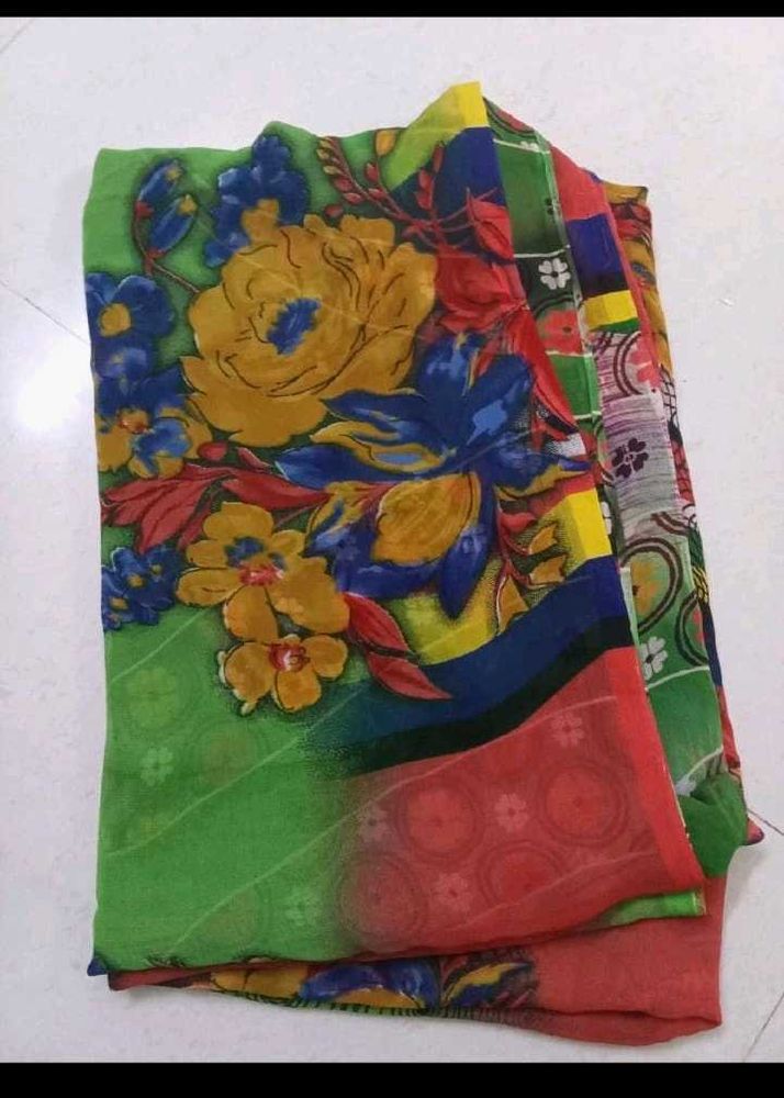 Vibrant Floral Print Saree