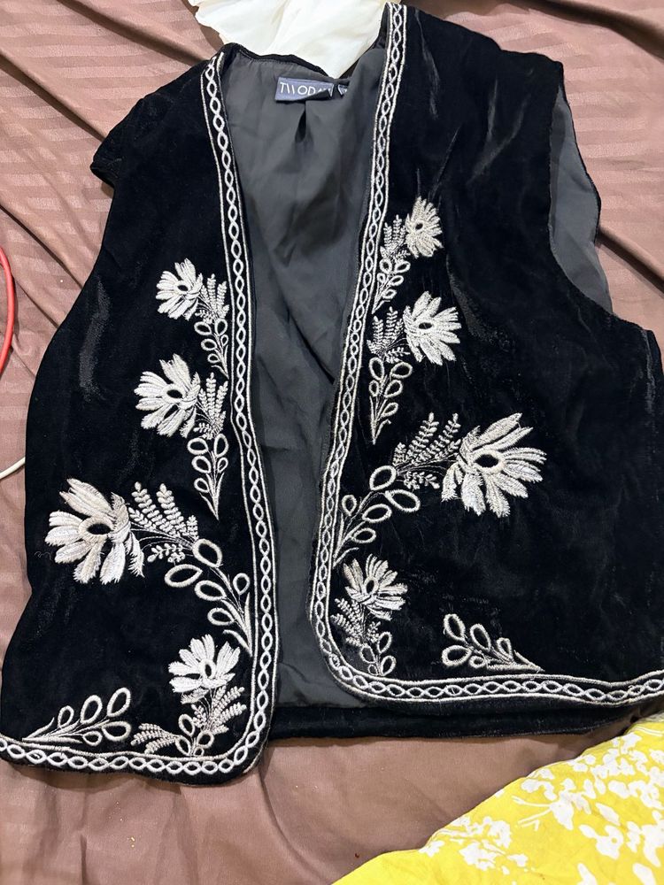 Embroidered Velvet Ethnic Vest