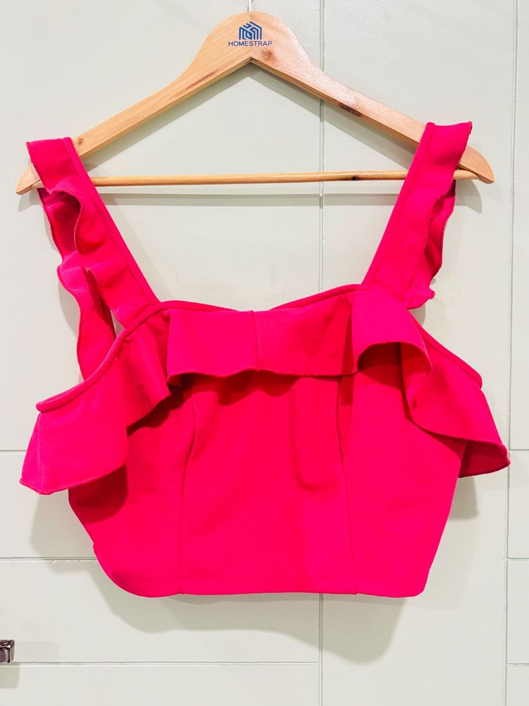 Vibrant Pink Ruffle Crop Top