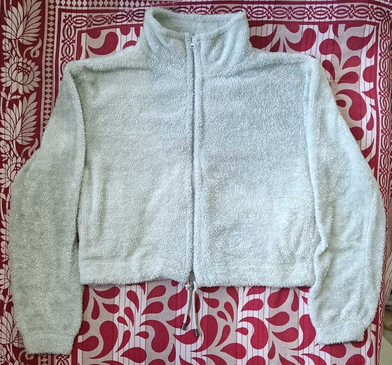 Grey Fuzzy Faux Fur Tailored Jacket