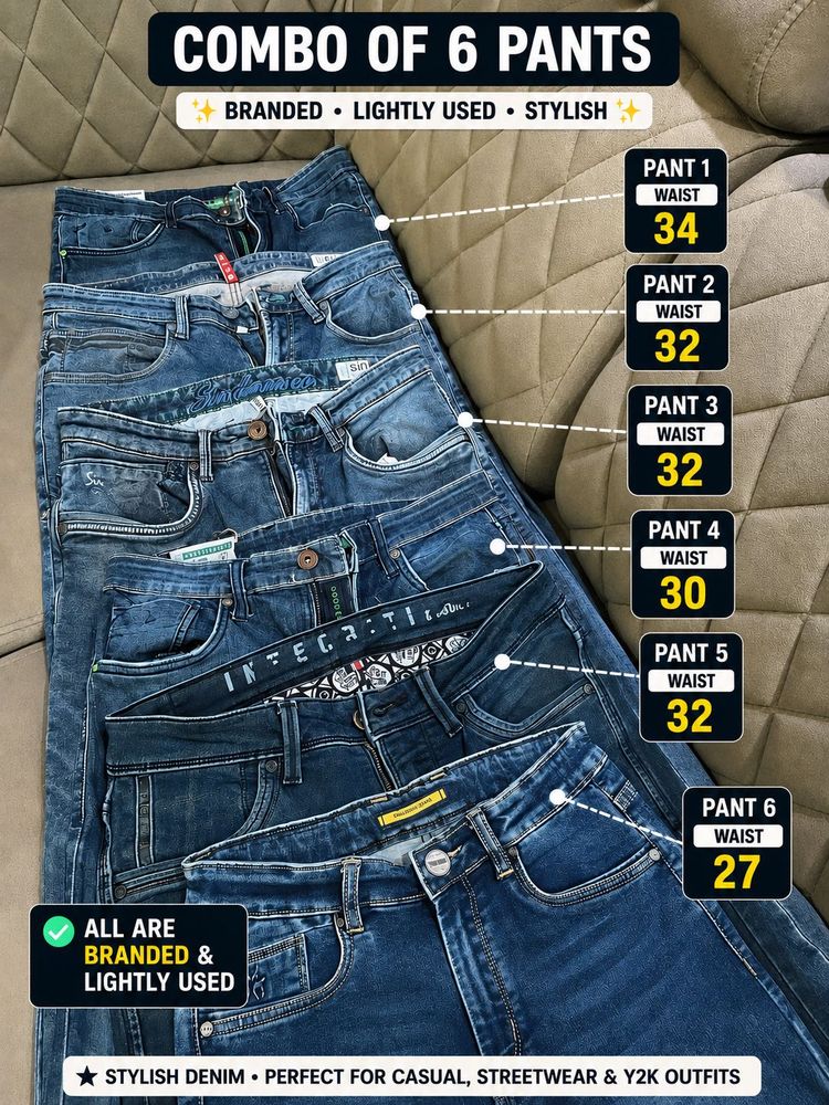 🔥 MEGA COMBO OF 6 BRANDED SLIM-FIT PANTS 🔥