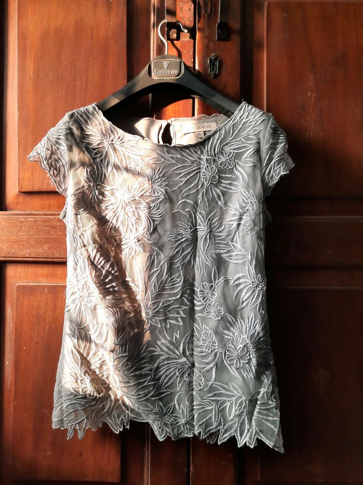 Women's Grey Embroidered Top