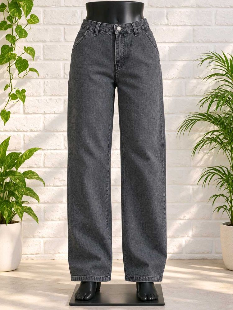 Stylish Grey Wide Leg Jeans