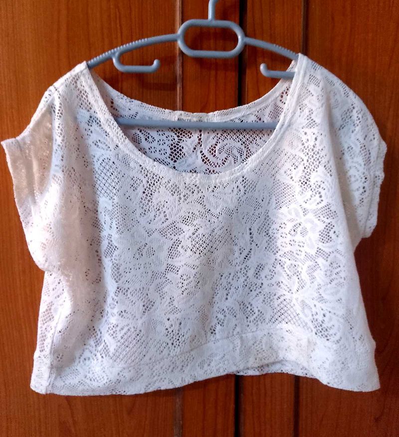 White Lace Cropped Top