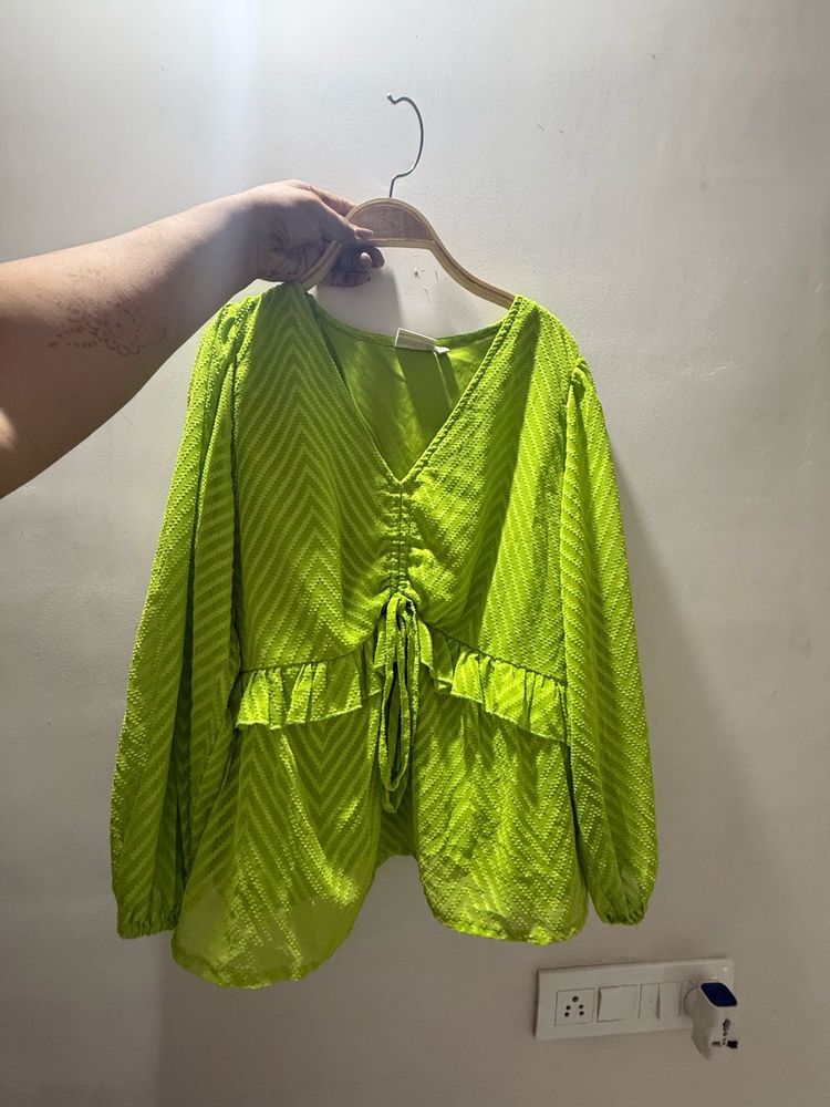 Vibrant Lime Green Tie-Up Tunic