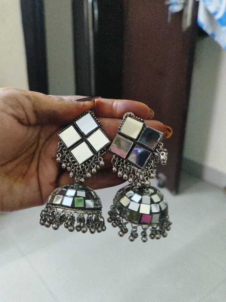 Mirror Jhumka Earrings