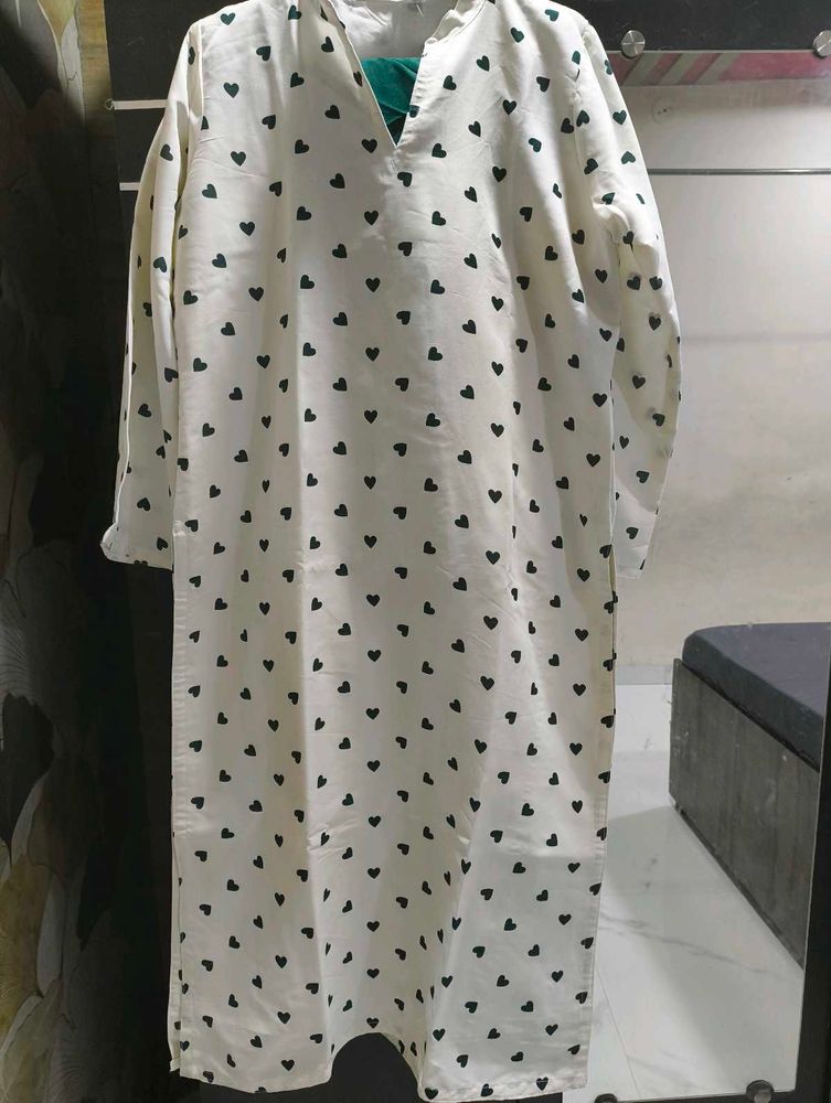 White Kurta with Black Heart Print