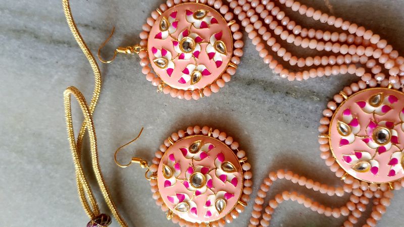 Peach Colour Meenakari Choker Set.
