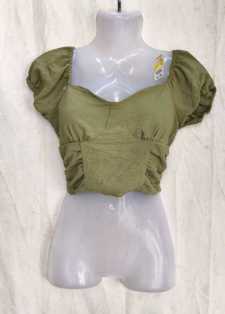 6216. Chic Ruched Puff Sleeve Crop Top
