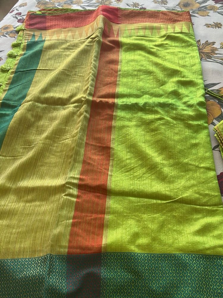 Vibrant Striped Saree with Tassels