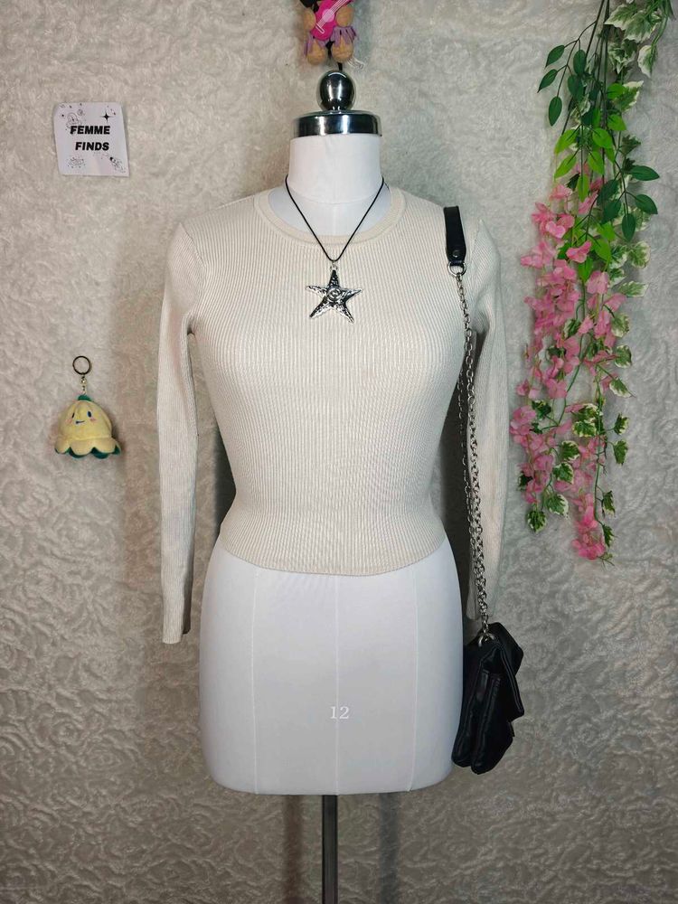Zara Y2K Aesthetic Trending Cream Ribbed top