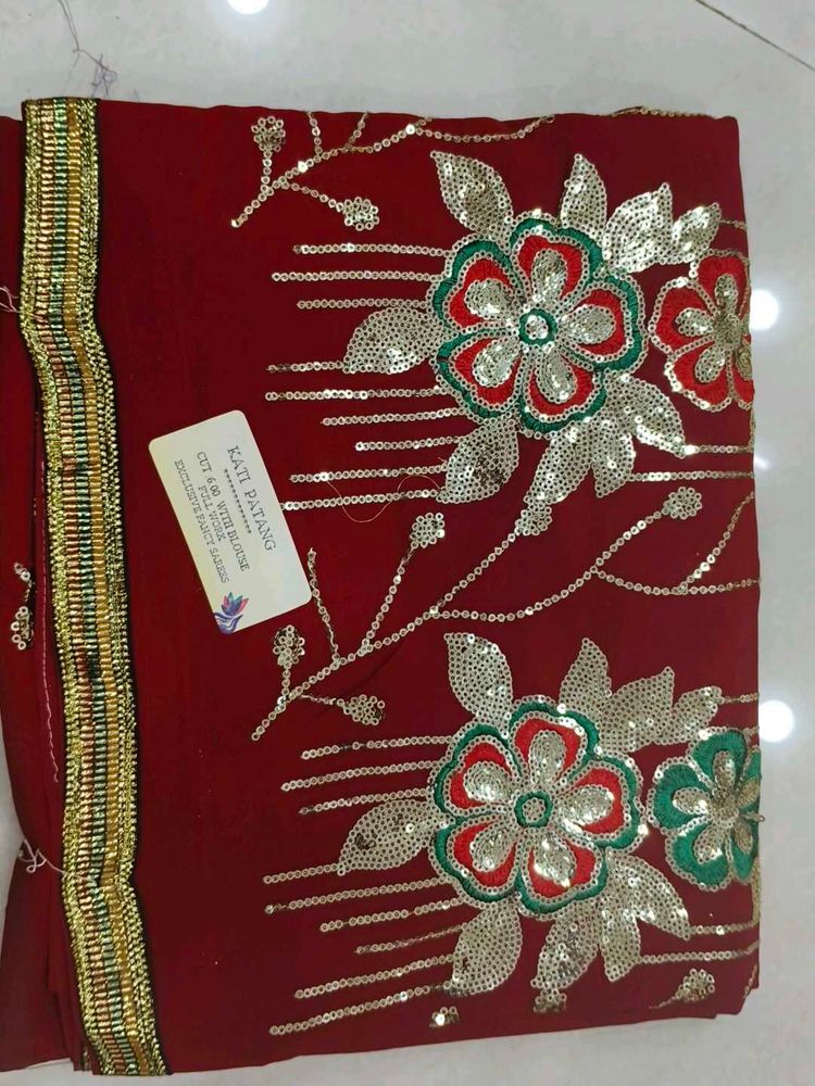 Exquisite Red Embroidered Saree
