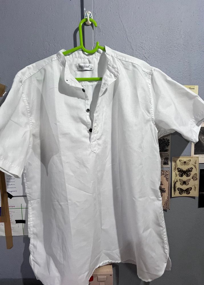 Men's White Band Collar Kurta