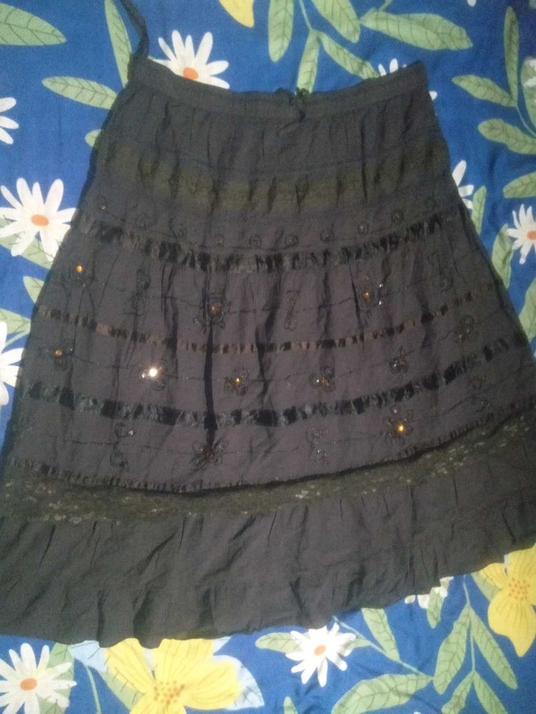 Black Tiered Skirt with Embellishments