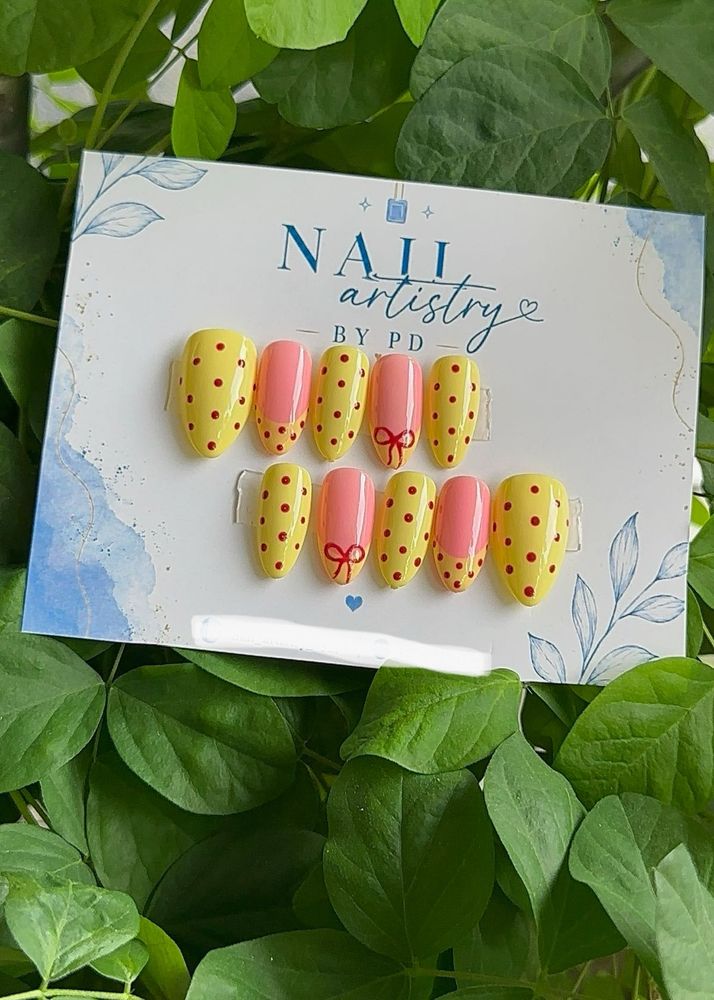 Sunny Bow Polka Dot Handmade Press-On Nails