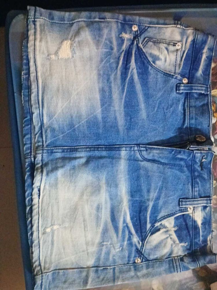 Distressed Denim Mini Skirt