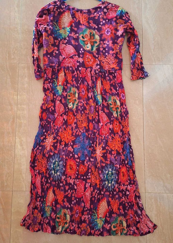 Purple Coral Print Alia Cut Party Dress