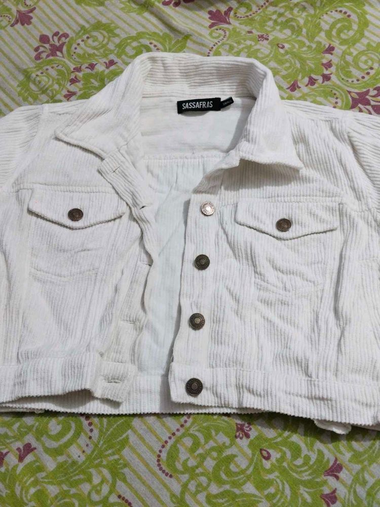 White Corduroy Cropped Jacket