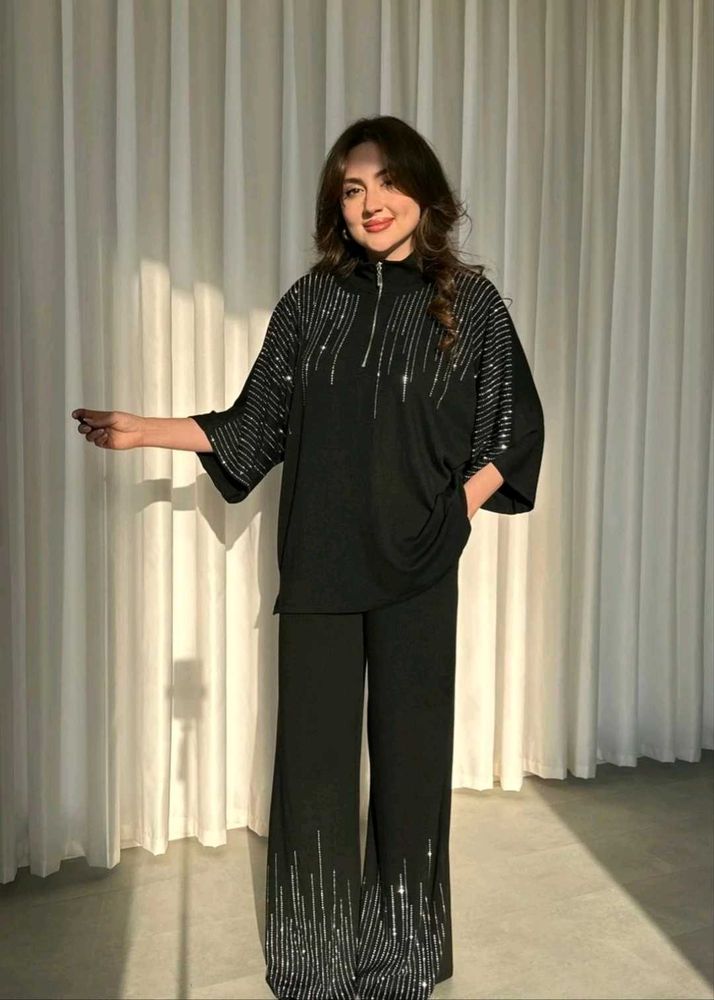 Elegant Black Embellished cord Set