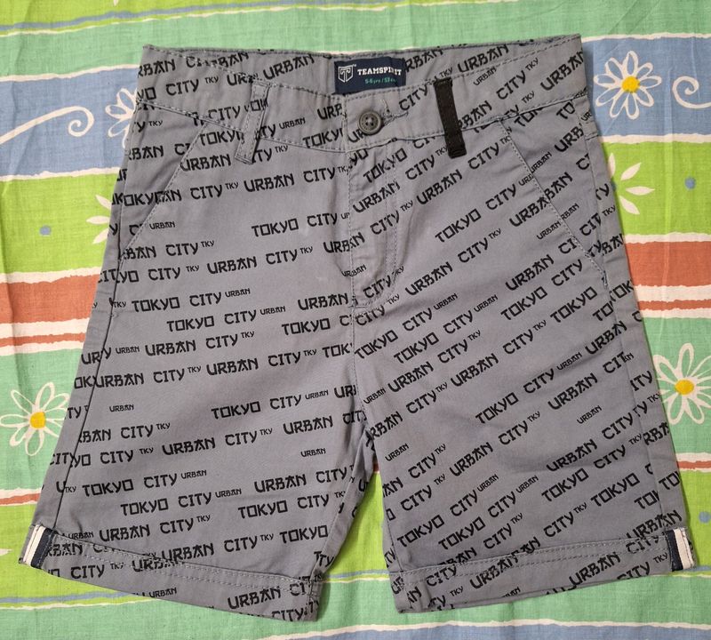 Grey Typographic Print Shorts For Boys Size 5-6yrs
