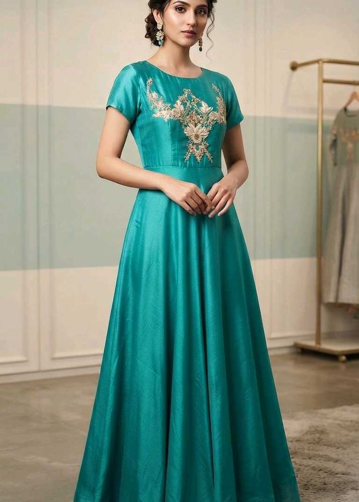 Elegant Teal Embroidered Gown