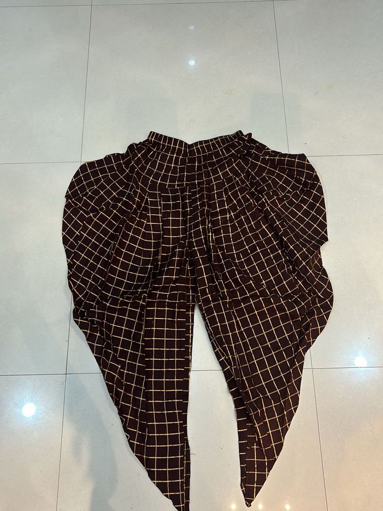 Stylish Brown Checked Dhoti Pants