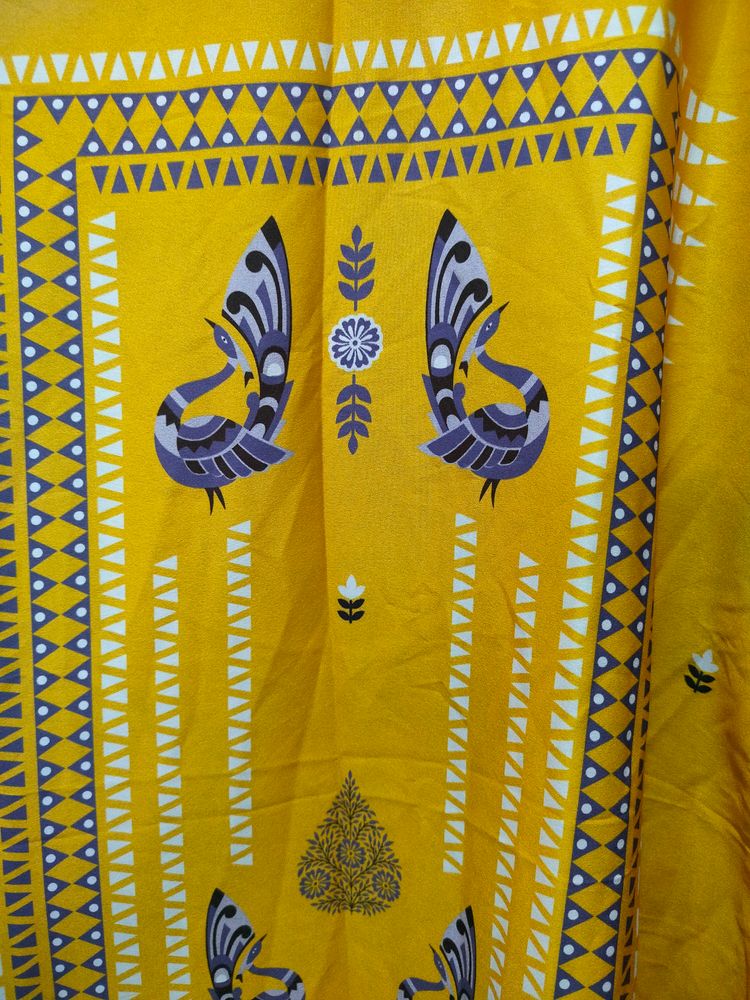 Janasya Yellow And Black Crepe Long Kurta