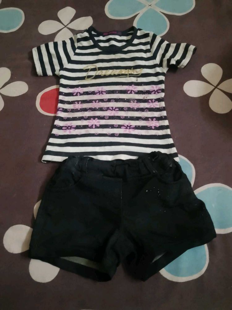 Girls' Striped Top &amp; Shorts Set free tishirt