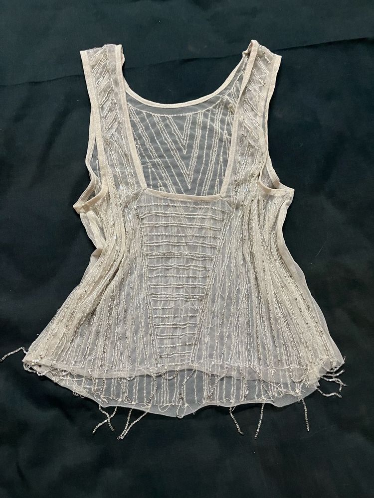 Sheer Embellished Tank Top