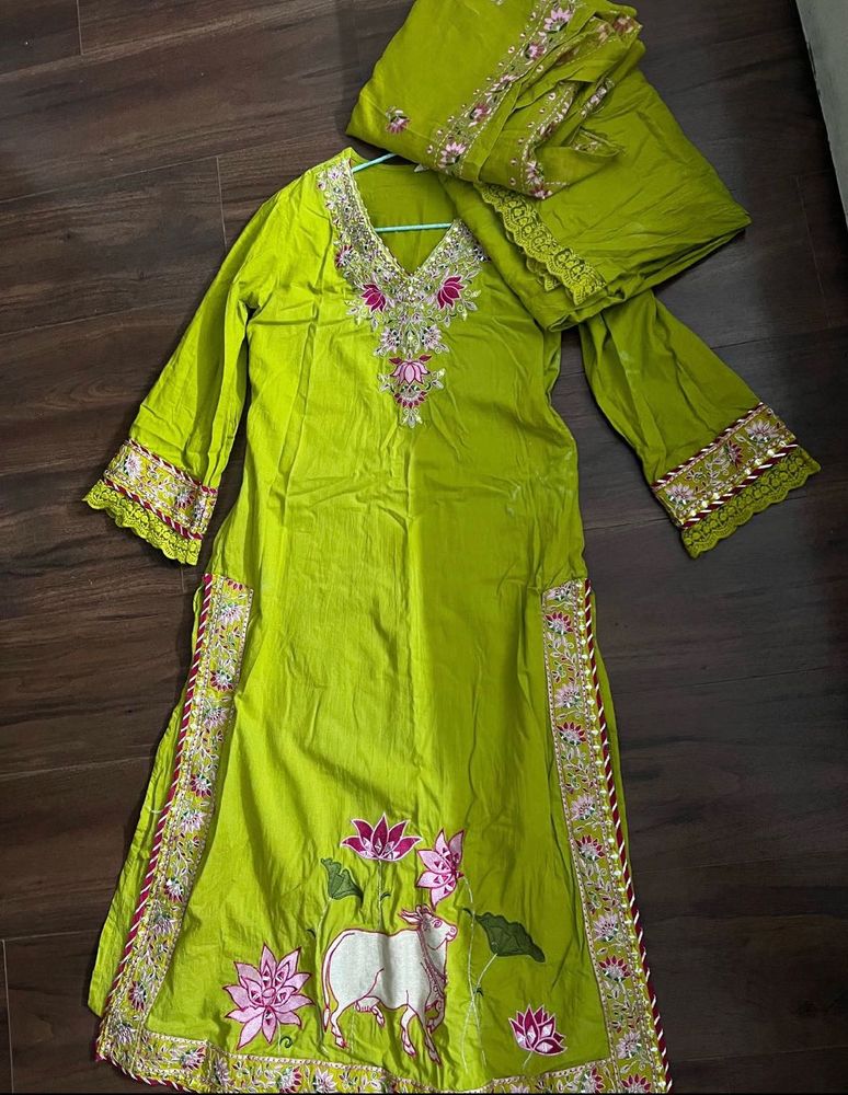 Vibrant Green Embroidered Kurta Set