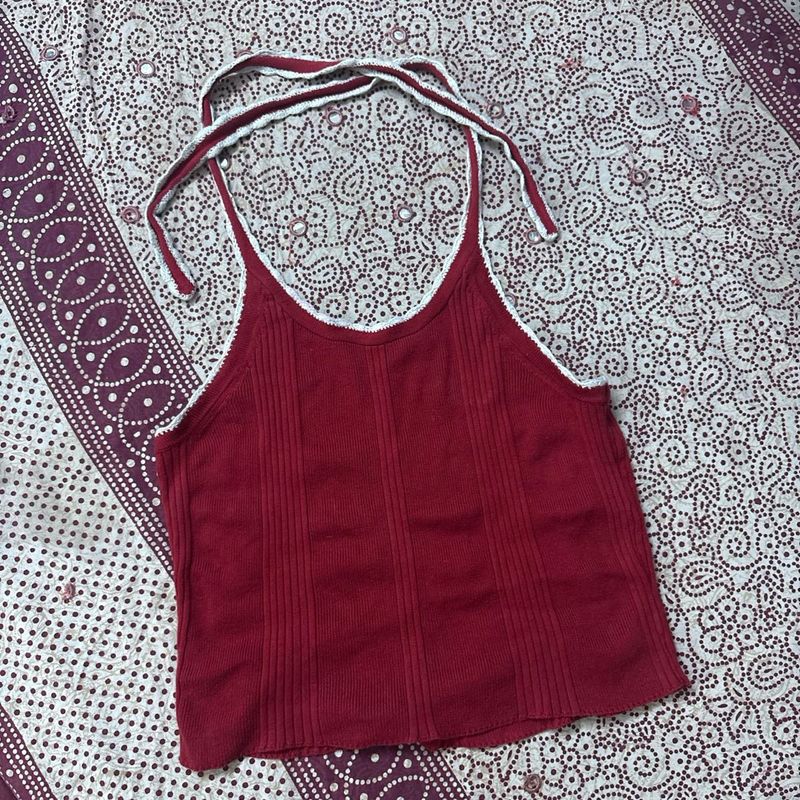 Ribbed Halter Neck Cami Top with crochet details