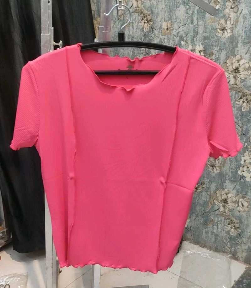 Pink Ruffle Trim Top