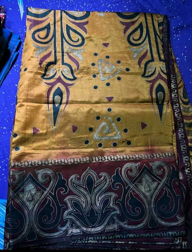 Mustard Meroon pure silk saree