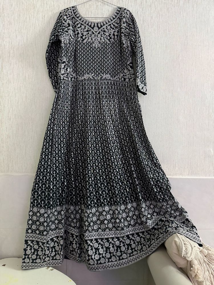 Elegant Black &amp; White Embroidered Gown