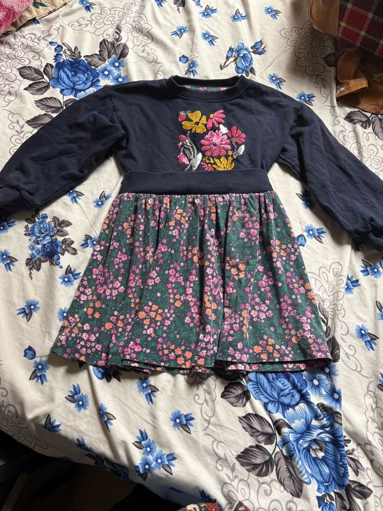 Floral Print Dress with Embroidery