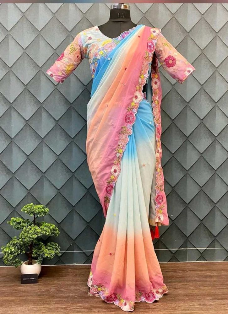 Designer Ombre Embroidered Saree with Blouse