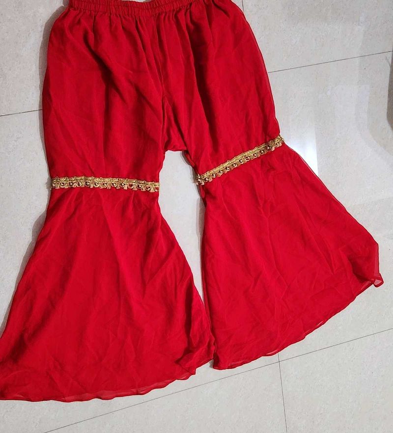 Vibrant Red Sharara Pants for Navratri