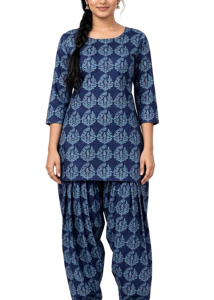 Blue Printed Kurta and Patiala Suit