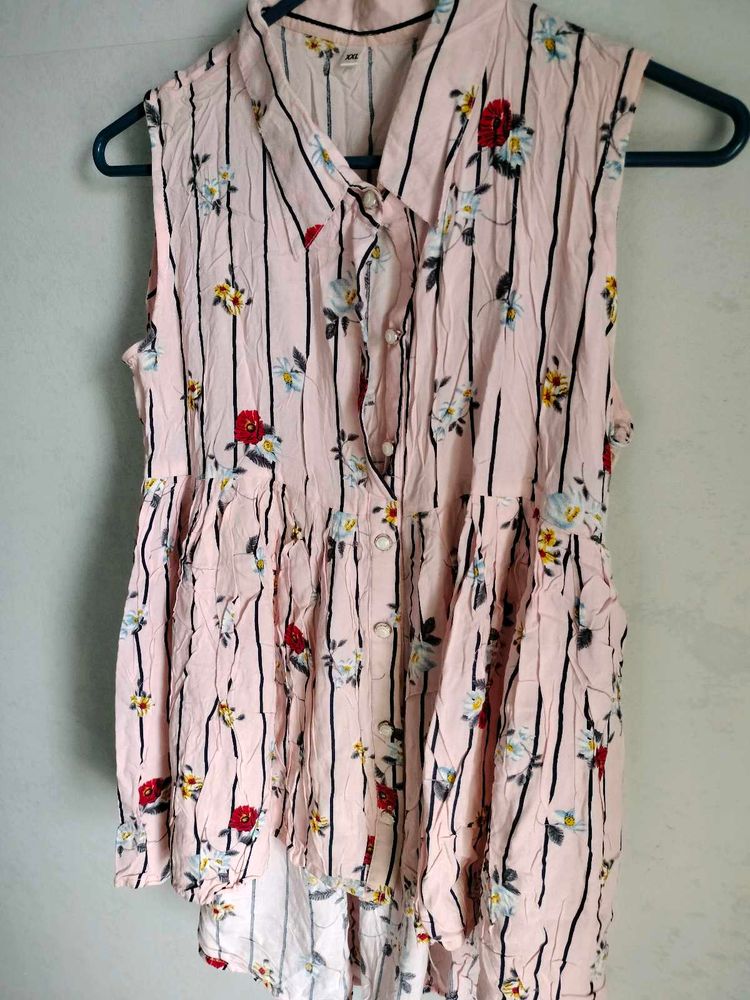 Pink Floral Striped Sleeveless Top