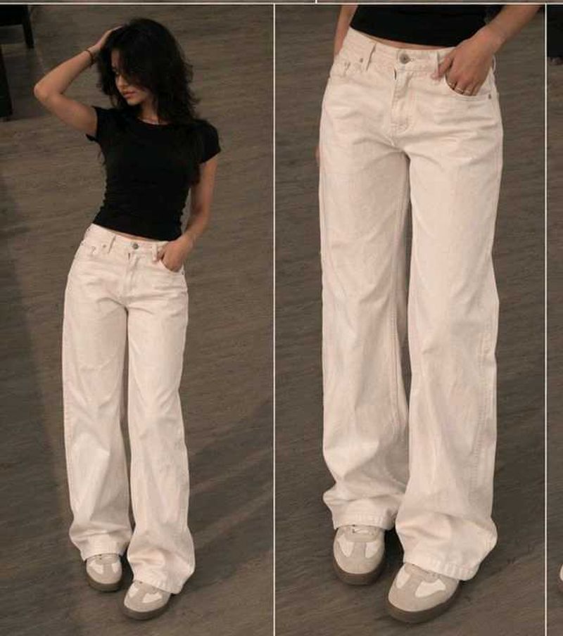 Off- White Wide-Leg High-Waist Jeans